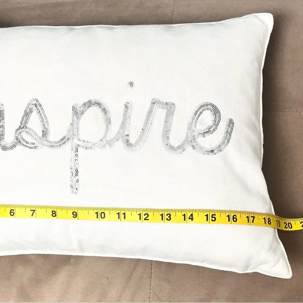 Home Accent Pillow White Silver Beaded “Inspire” with Pillow Insert